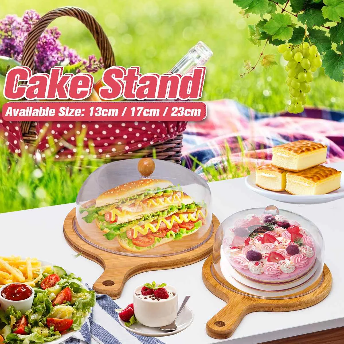 

Nordic Style Retro Wooden Cake Plate Acrylic Cover Dessert Bread Fruit Table Display Stand Tray Home Decoration Festive Party