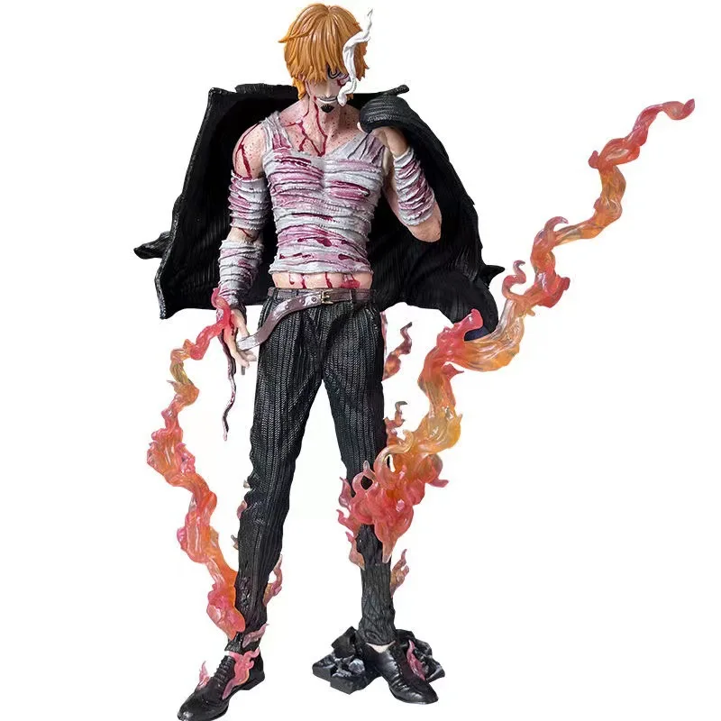 

28cm One Piece Vinsmoke Sanji Battle Damaged fire effect Action figure toys collection doll Christmas gift no box
