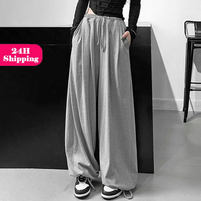 2023 Oversize Gray Fashion Joggers Sweatpants Women Korean Y2K Summer Casual Harajuku High Waist Black Loose Wide Leg Trousers
