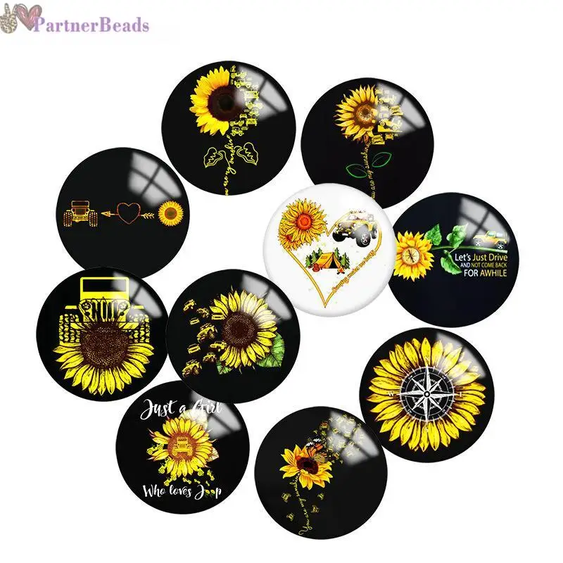 

Yellow Sunflower Round Photo Glass Cabochon Demo Flat Back Making Findings 20mm Snap Button N6071
