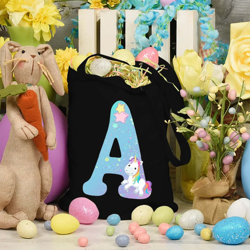 

Shiny Rainbow Unicorn Shoulder Bag Women Cartoon Alphabet Shoulder Bag Casual Foldable Eco Reusable Shopping Bag Female Handbag
