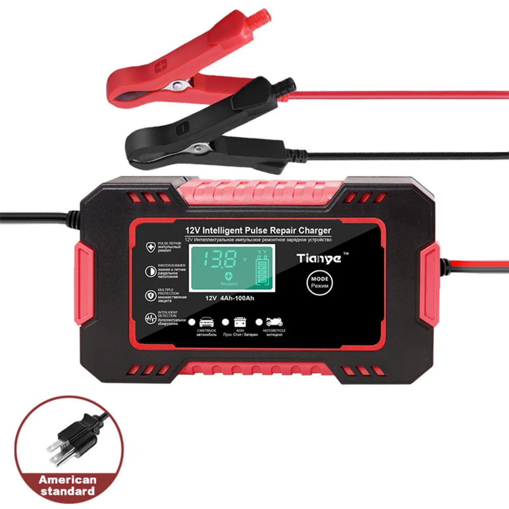 

110-220V Motorcycle Car Battery Charger 12V 6A Intelligent Automatic Fast Power Charging Wet Dry Lead Acid LCD Display