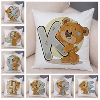 cute cartoon bear animal cushion sofa childrens room english alphabet print pillowcase bedroom car short plush pillowcase