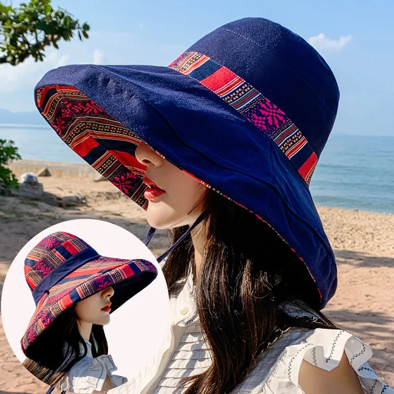 

Women's Hat Bucket hat Panamanian Women Four Seasons Fisherman Hat Big Brim Hat Double-Sided Fisherman Hat Sun Visor Sunhat