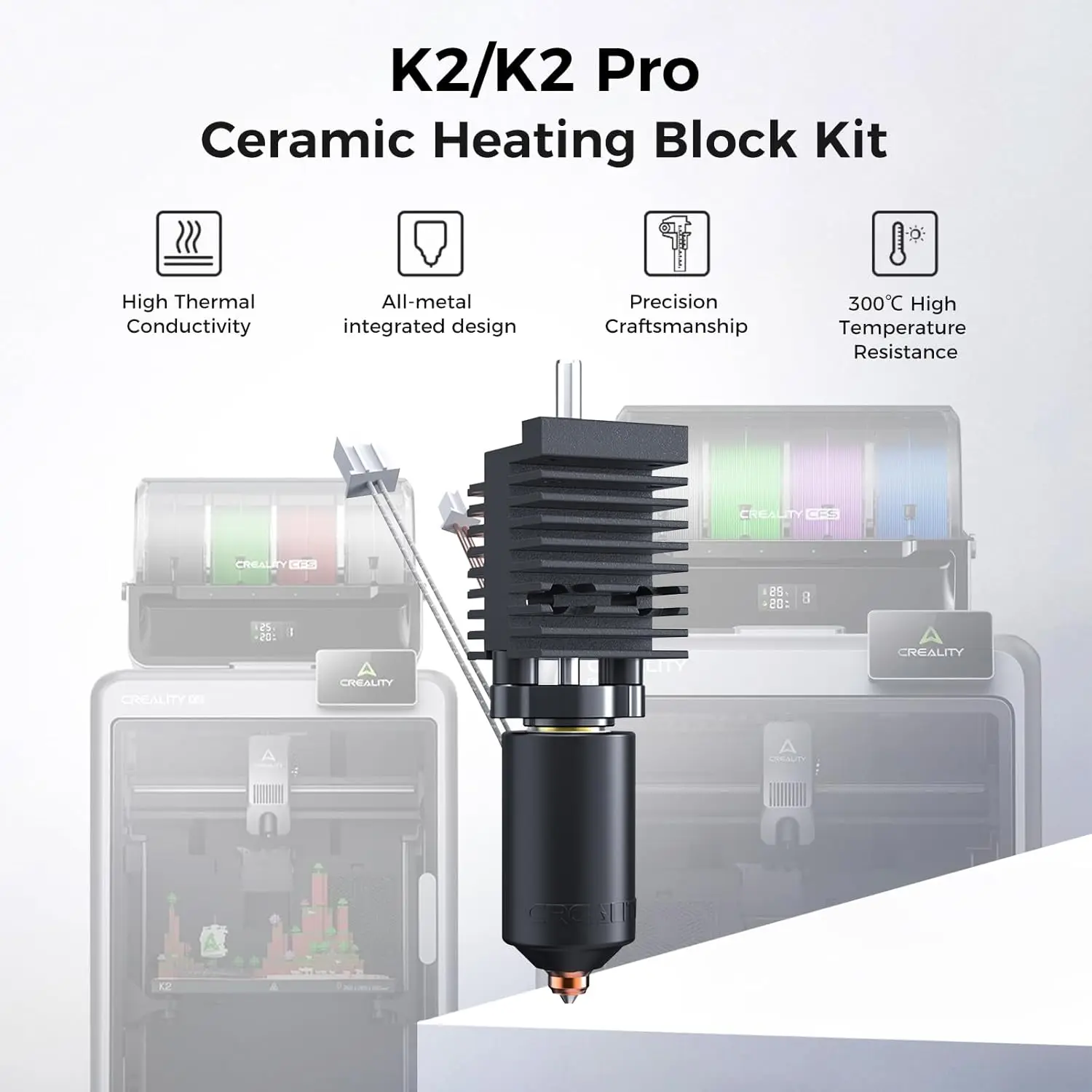 Фото Официальный комплект керамического нагревательного блока Creality K2/K2 Pro, комплект хотэнда с керамическим кольцом, высокотемпературный металлический хотэнд для 3D-принтера №3