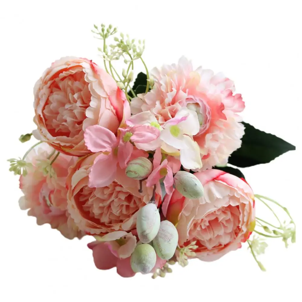 

Artificial Flower with Leaf Weather-resistant 5 Heads Floral Arrangement Artificial Peony Flower Home Decor
