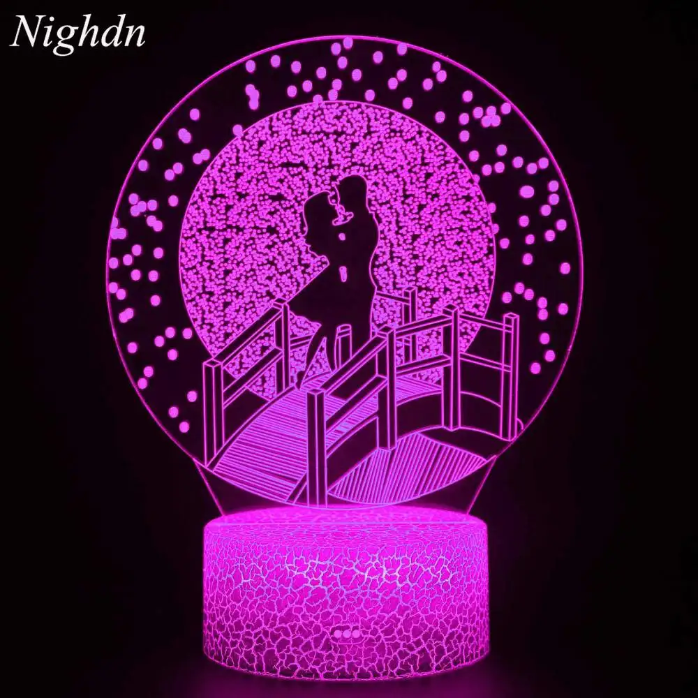 

Nighdn Led NIght Light Lover's Bridge 3D Illusion Lamp Bedroom Bedside Table Lamps Decoration Gift for Couple Girls Women