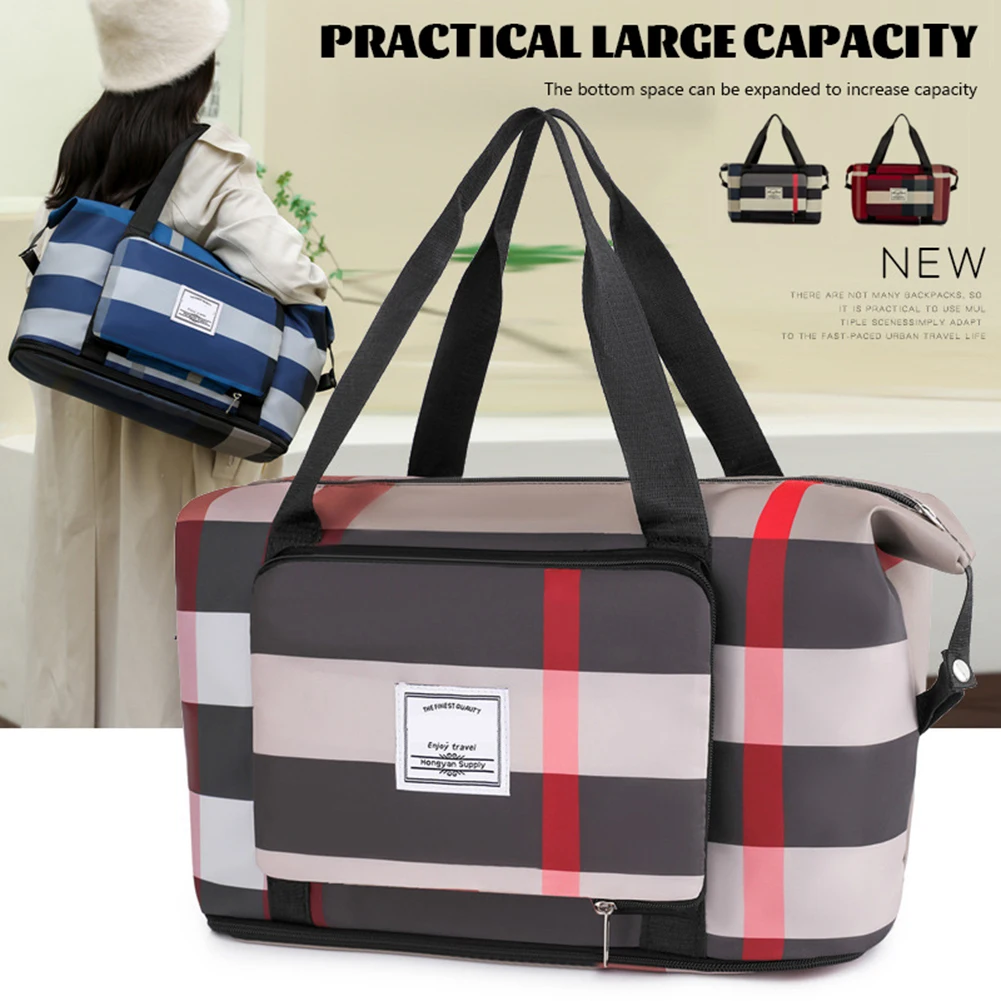 Foldable Plaid Travel Bag Portable Large Capacity Fitness Bag Multipurpose Shoulder Bag Handbag Home-Moving Storage Bags 2022