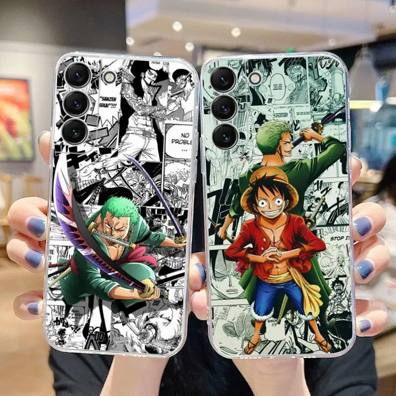 Купи Comics One Piece Luffy Roronoa Zoro Phone Case For Samsung Galaxy S22 S21 Ultra S20 S30 FE S8 S9 S10 5G Plus Transparent Cover за 120 рублей в магазине AliExpress