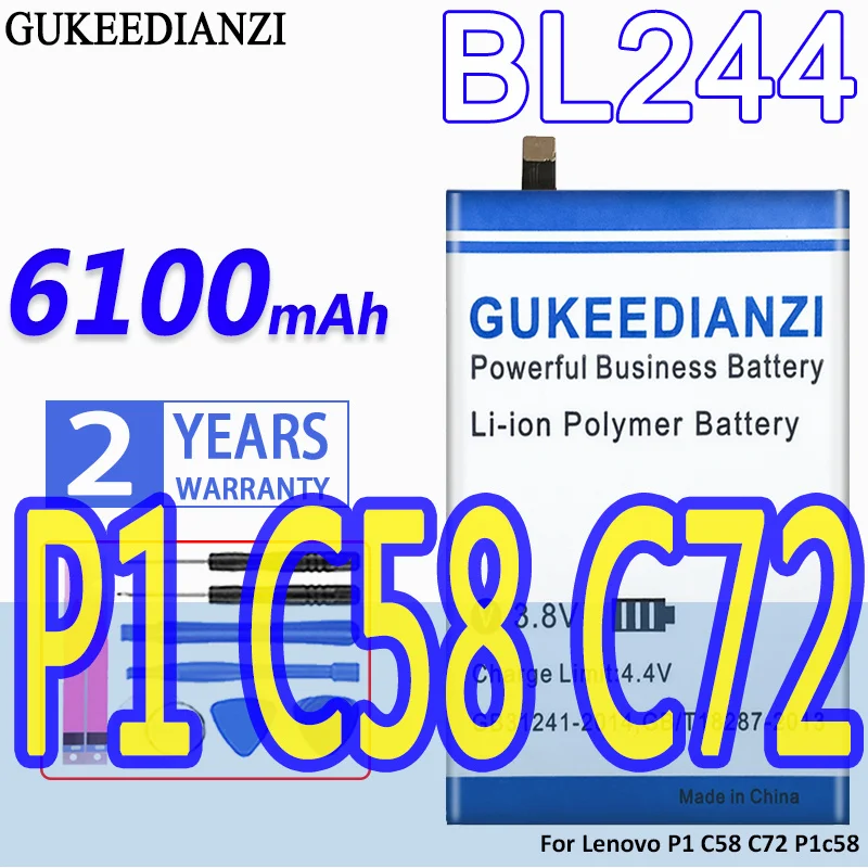 

High Capacity GUKEEDIANZI Battery BL244 6100mAh For Lenovo P1 C58 C72 P1c58