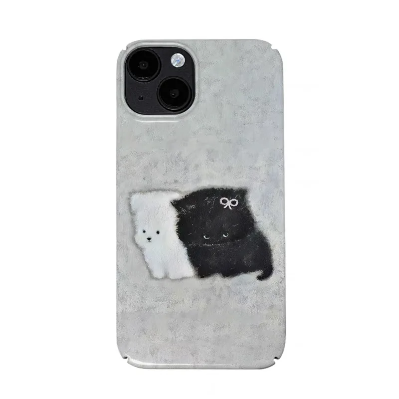 Черно-белый чехол для телефона с милым маленьким котом и мультяшным рисунком IPhone