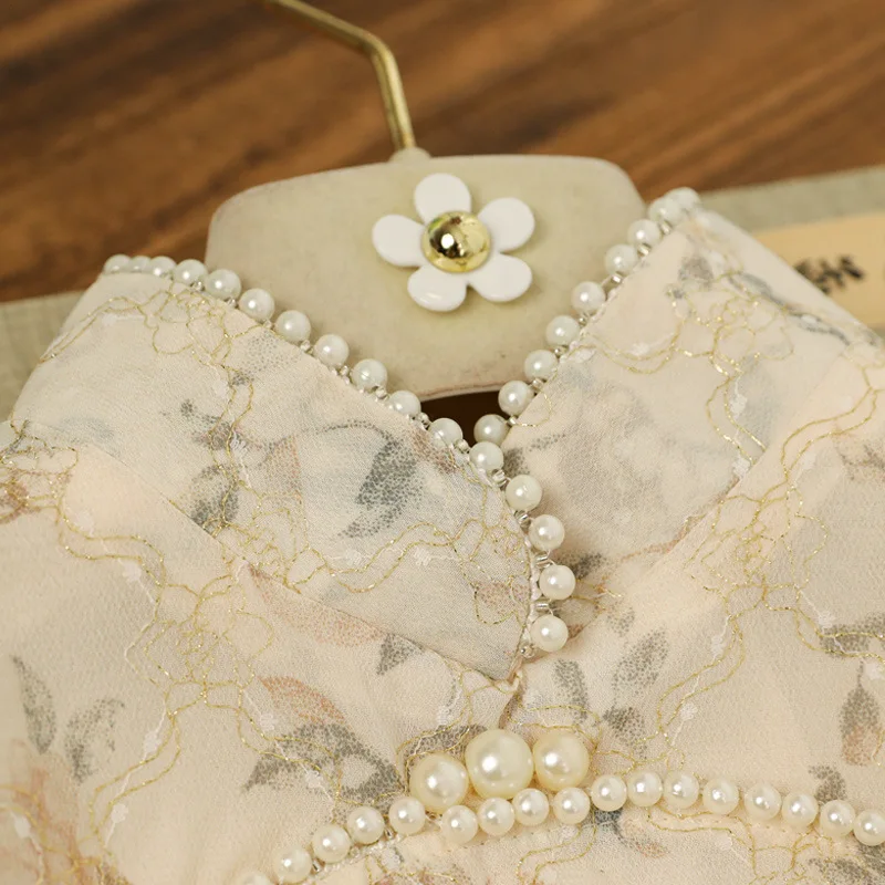 Шифоновое нежное милое летнее платье-Ципао новое китайское традиционное