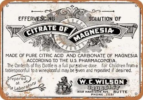 Металлический знак-1900 цитрат магния-винтажный вид