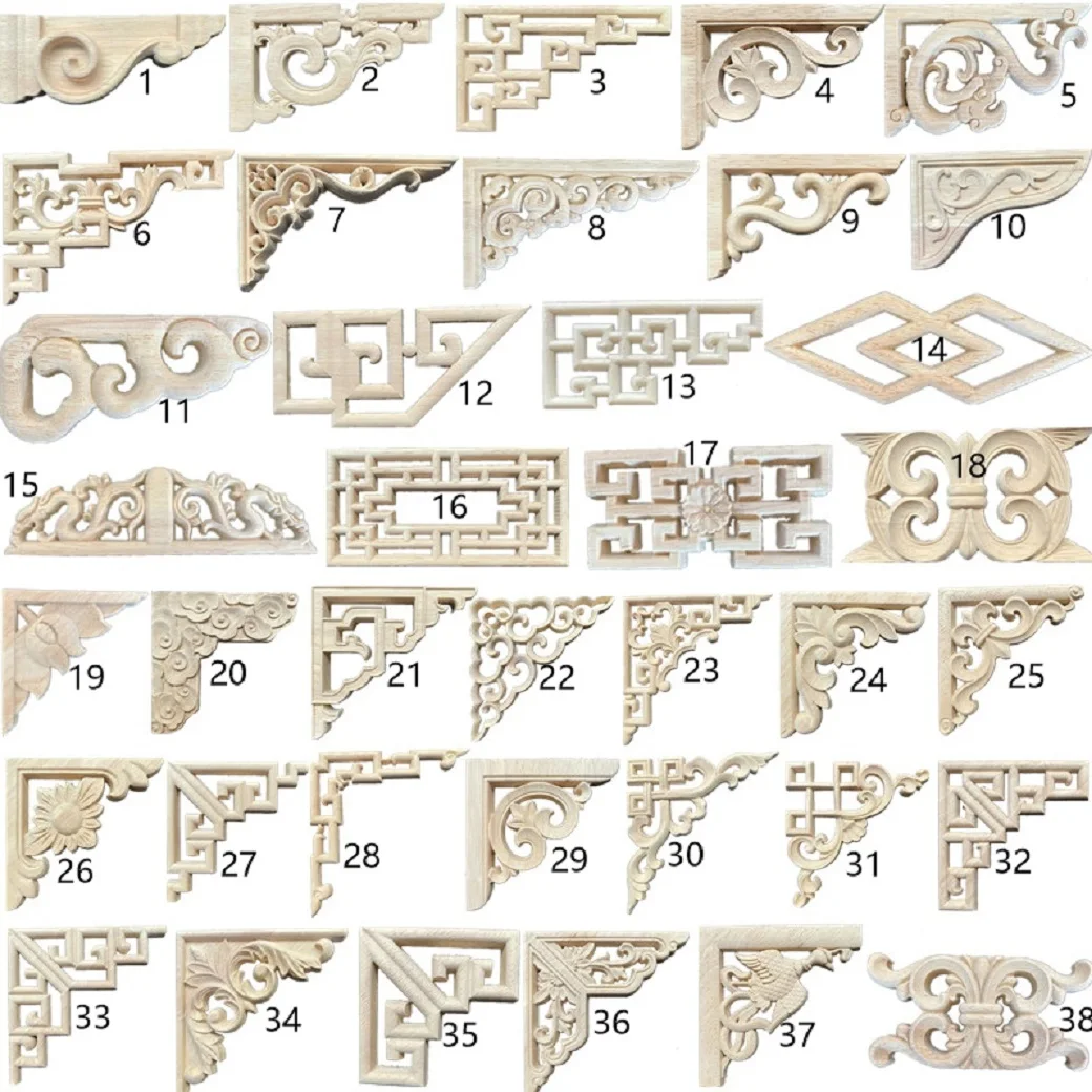 

European solid wood decals Chinese small horned flowers room door flowers antique background wall lattice decoration new product