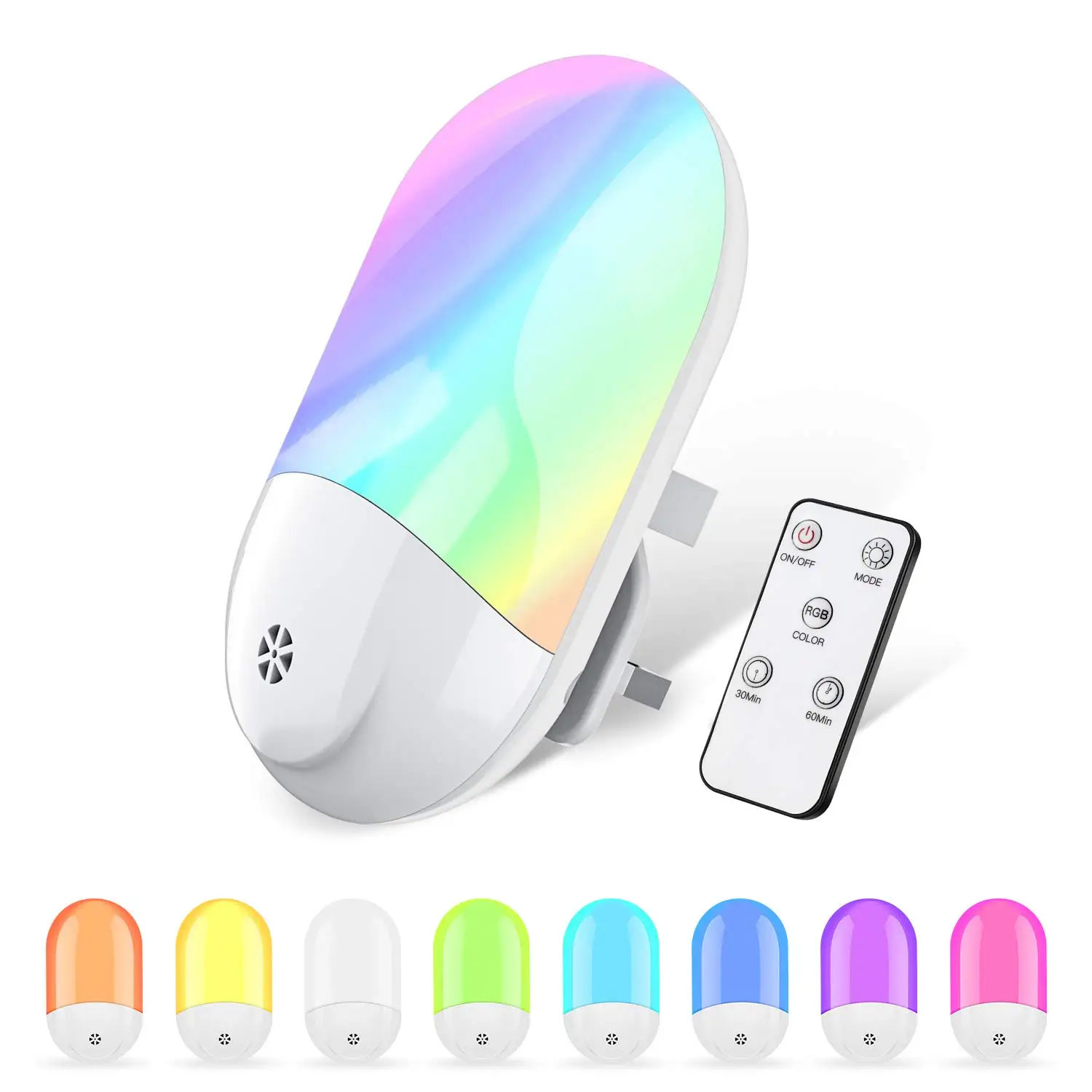 

LED Night Light Plug in Wall - Automatic Dusk to Dawn Sensor RGB Color Changing Night Lights | Remote Control Color Change