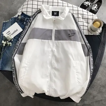 

Hip Hop Men Spring Jackets Windbreaker Patchwork Autumn Loose Casual Jacket Couple Thin Jacket Loose Large Size Zipper Coat