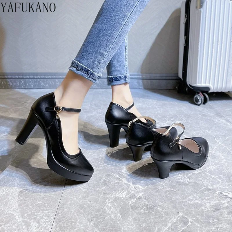 

Plus Size Women Wedding Shoes String Bead Ankle Strap High Heels Dress Shoes Platform Heels Bridal Shoes Pearl Pumps 7cm Autumn