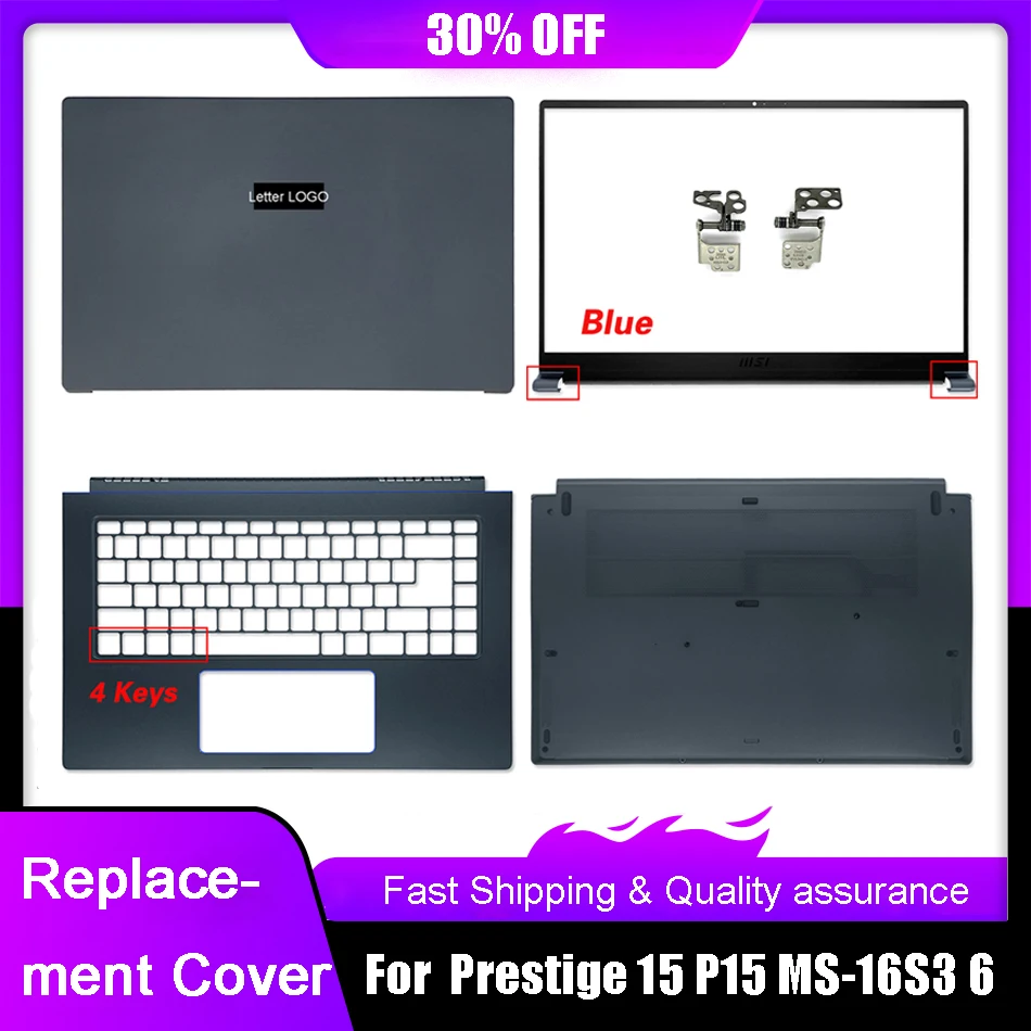 

Laptop Back Cover For MSI Prestige 15 P15 MS-16S3 MS-16S6 B15 MS-1552 Front Bezel Palmrest Upper Bottom Case Hinges Blue Silver