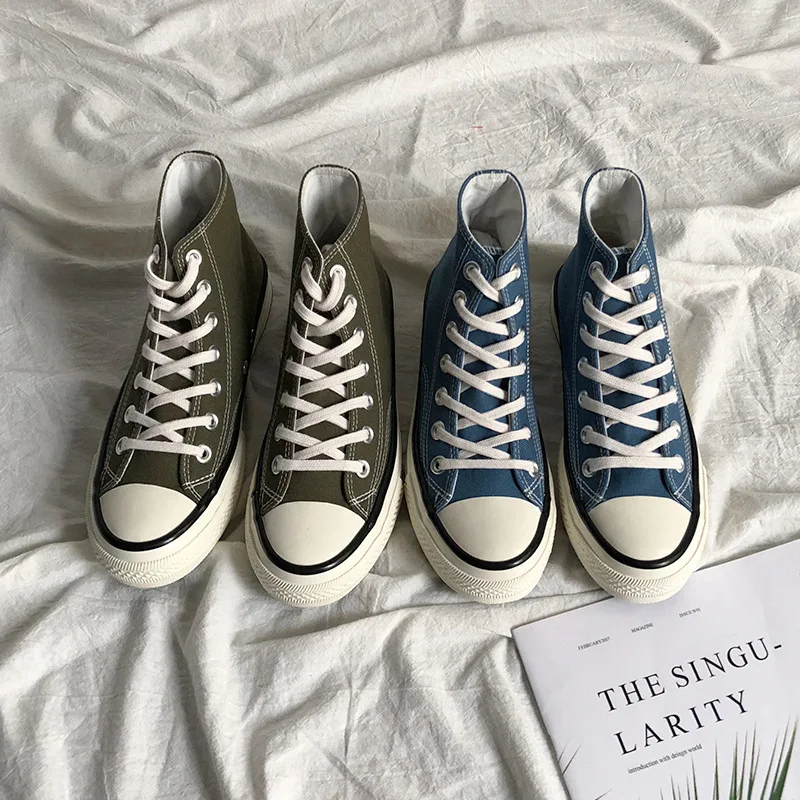 Women Chic Canvas Shoes Haze Blue Olive Green Unisex Sneakers Boys Girls Trainers Street Hip Pop Skateboard Shoe Plus Size 35-44