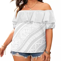 2022 new fashion customize ladies half shoulder layered ruffles blouses chiffon shirt white polynesian tribal tops for women