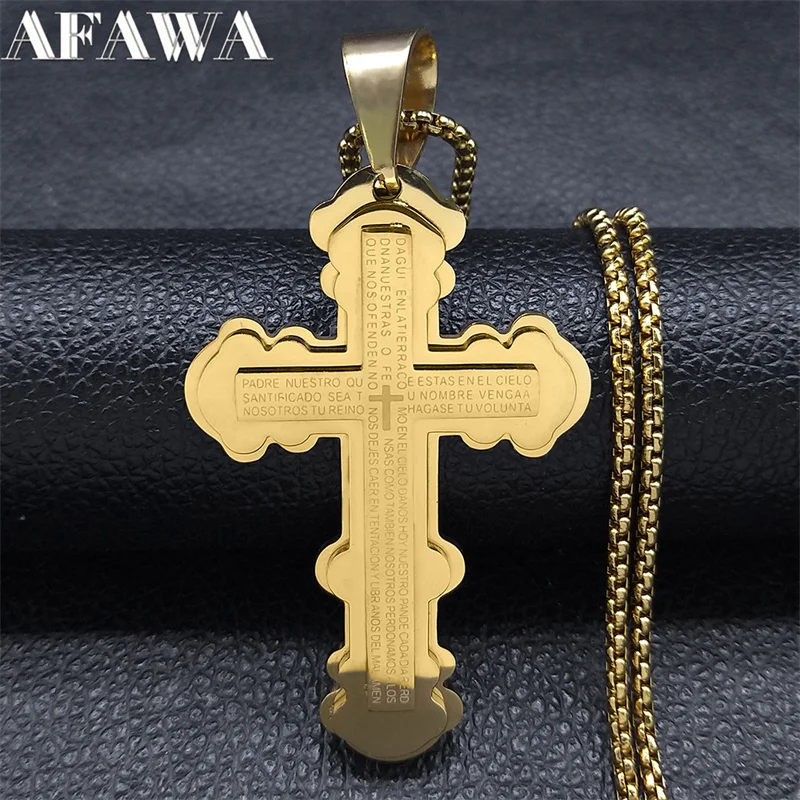 Католическое ожерелье с крестом AFAWA из нержавеющей стали золотого цвета