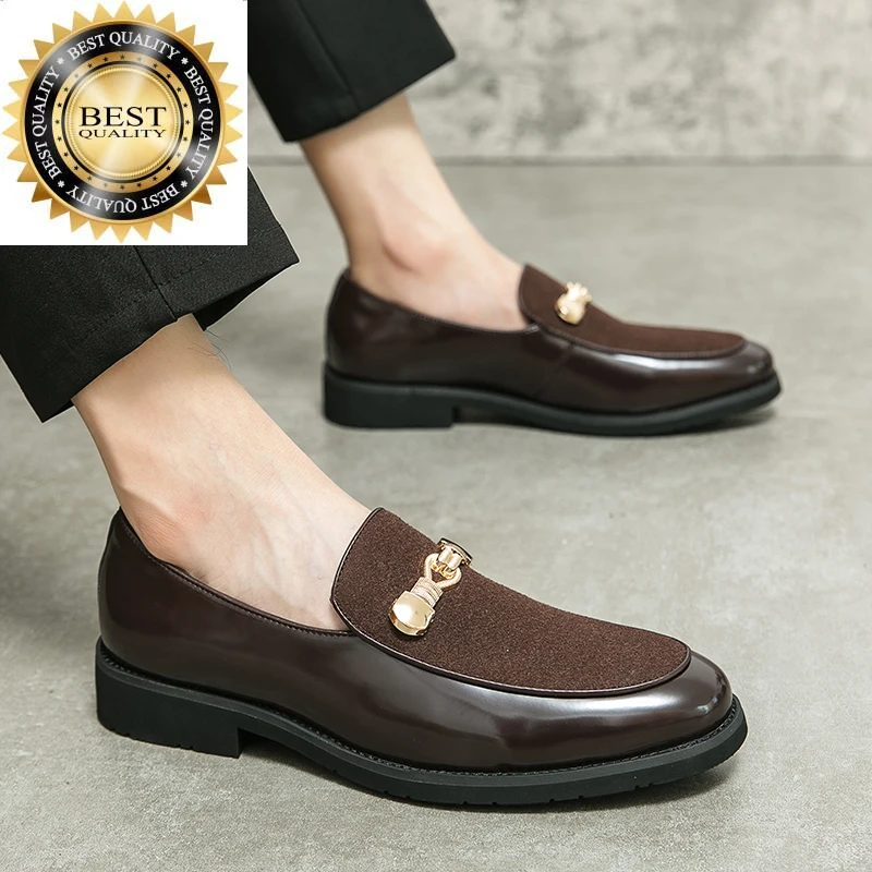 

on Men Leather Shoes slip Office Work Flat Loafers shoes for Casual Pull-On Driving Beanie Shoe men party