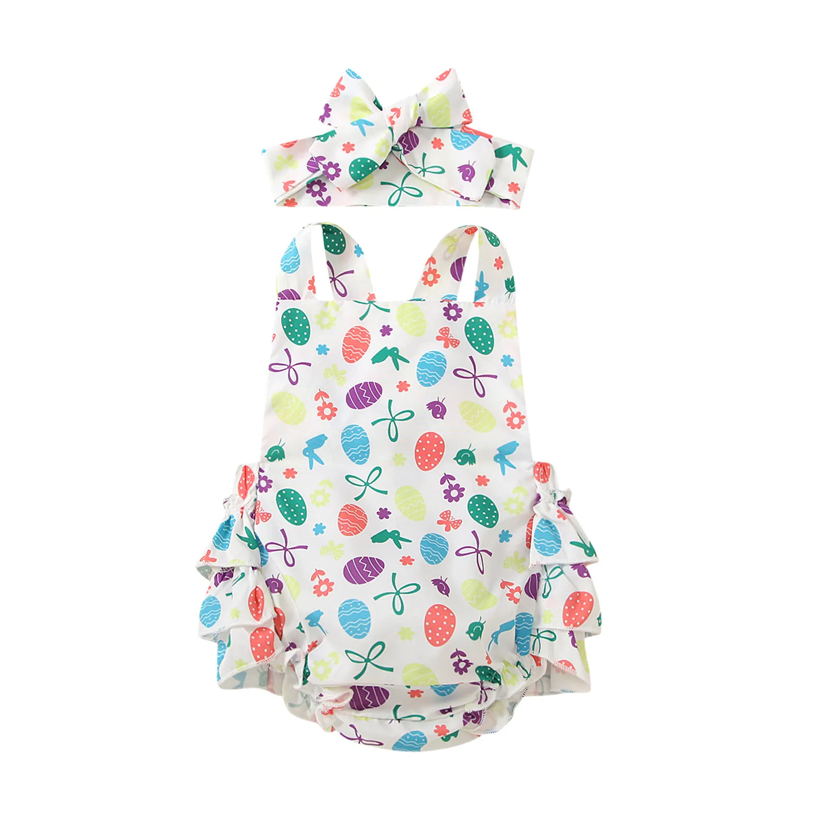

Newborn Infant Baby Girls Easter Eggs Printed Bodysuit Romper+Headbands Sets Clothing Sets For Children Girl Clothes Children