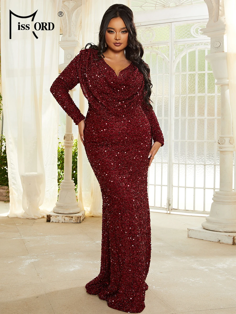 

Missord New Plus Size Sweetheart Neck Burgundy Sequin Mermaid Hem Dress Wedding Ballroom Formal Dress Party Evening Dresses