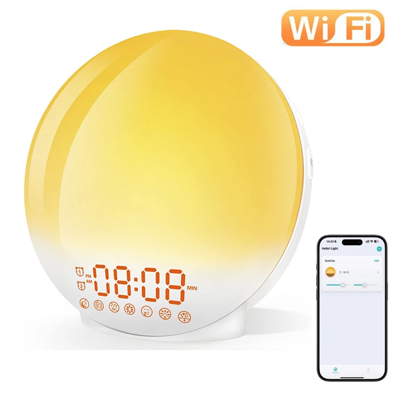Wi-Fi Smart Wake Up Light Робочий день Будильник с 7-мя цветами восхода/заката Приложение Smart Life Tuya работает с Alexa Google Home