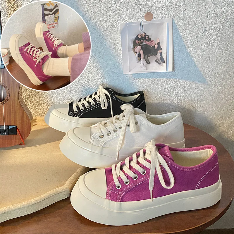 

New fashion canvas shoes women's breathable simple solid color casual shoes outdoor youth all-match spring sports shoes size 43
