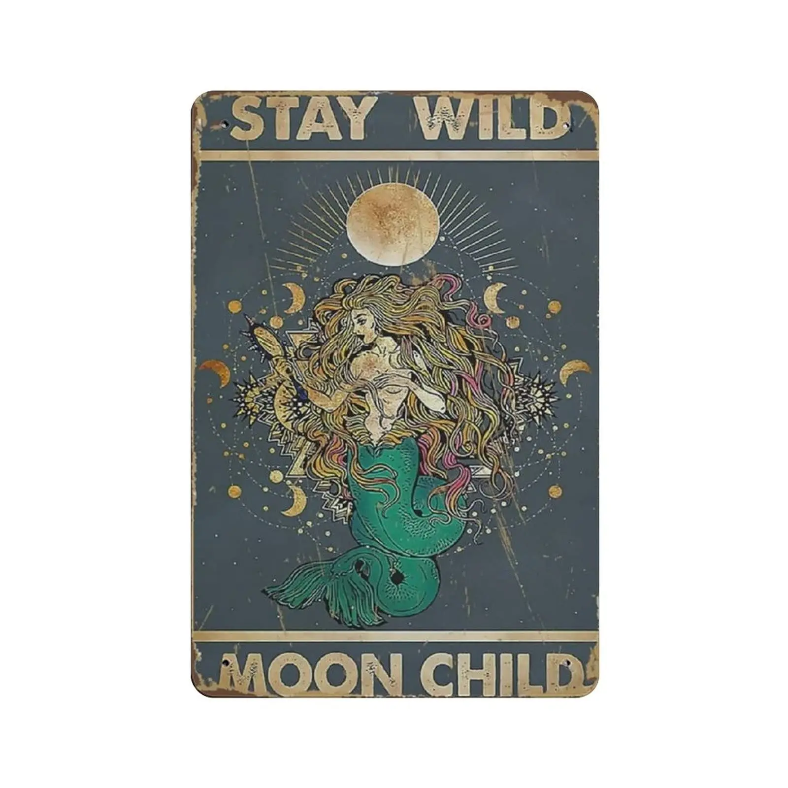 

PPFINE Metal Tin Sign Stay Wild Mermaid Vintage Tin Poster Metal Sign Wall Decoration Country Kitchen Home Garage Decor 12"x