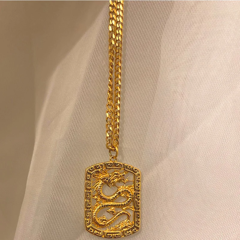 Necklace for Women Men Chain On The Neck Auspiciou Lucky Dragon Pendant Gold Color Jewelry Choker Stainless Steel Aesthetic Gift