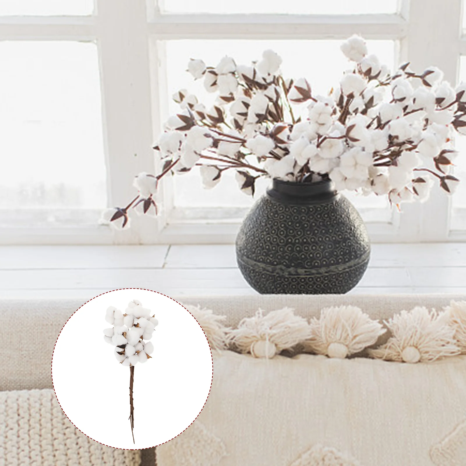 

20pcs Practical Cotton Blooms Stems Vase Cotton Stems Dried Cotton Blooms