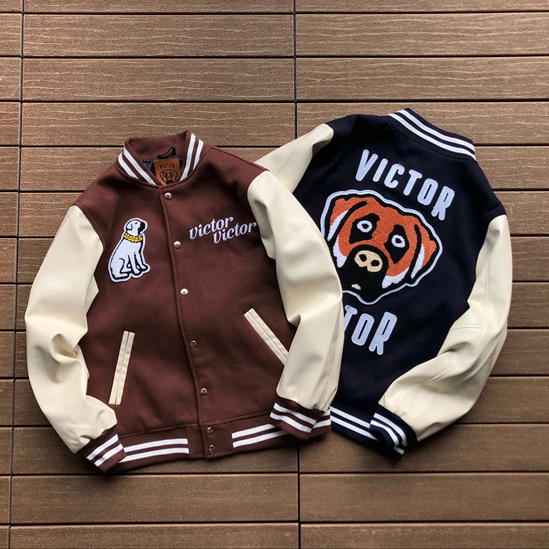 

2022 Men Women Jacket Nigo Human Made Girl Don Cry Jacket Victor Couple Retro Leather Sleeve Baseball Jacket Human Made
