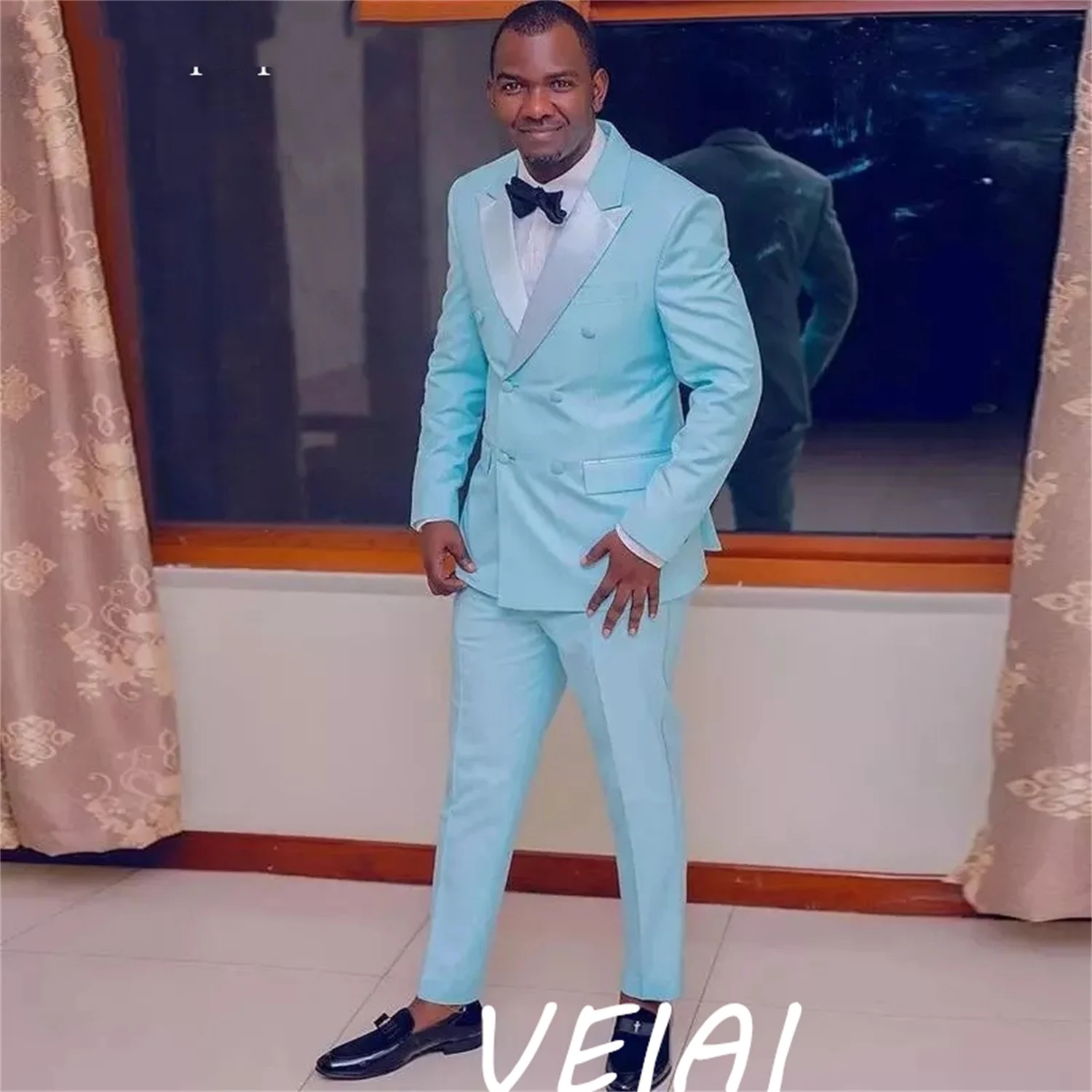 

Мужские костюмы светильник небесно-голубого цвета, свадебные смокинги из 2 предметов, костюм с заостренным лацканом, двубортный костюм, мужской блейзер, комплект из куртки и брюк