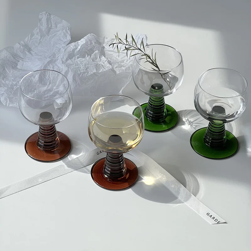 

Vintage goblet screw wine glass Emerald short glass House champagne sweet glass