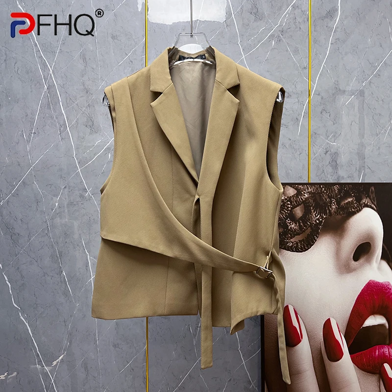 

PFHQ Summer Men's Casual Spliced Single Vest Korean Loose Relaxed Sleeveless Waistcoat Solid Color Versatile Tide Tops 21Z1323