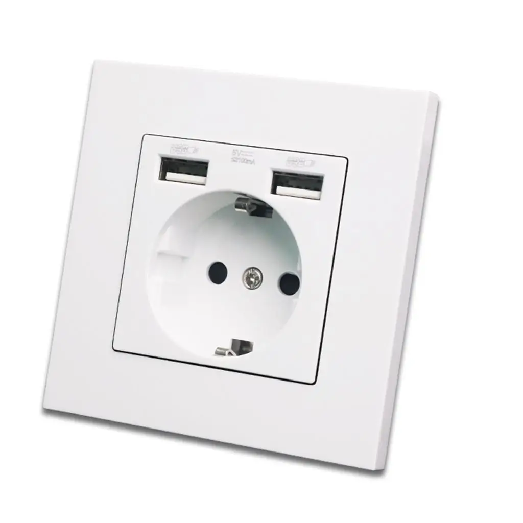 Розетка сетевая USB пластиковая панель 100 ~ 250 В 16 А 86x86 мм