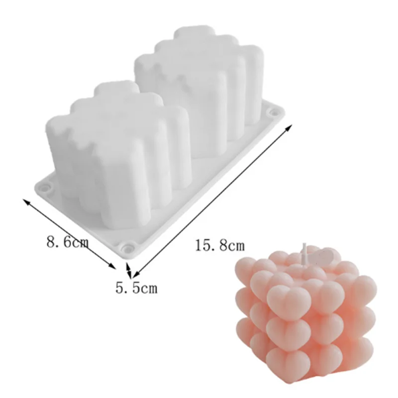 

2 Holes Love Heart Candle Silicone Mould DIY Bubble Candle Mold Scented Candle Making Gypsum Soap Molds Valentine's Day Decor