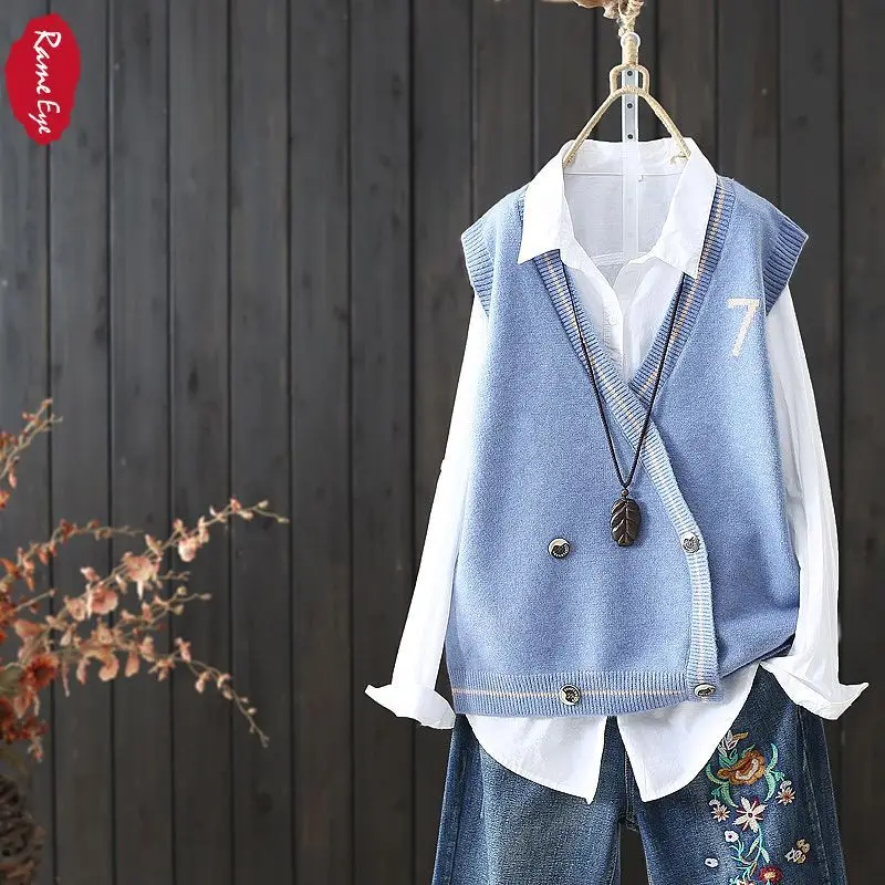 

Pullover Knitted Vest Women Loose V-Neck Sleeveless Sweater Women's Slim Literary Style Top Women 2022 Autumn New