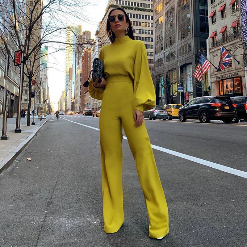 Women Long Sleeve Jumpsuit Solid Color Wide Legs Bodycon Jumpsuits Simple Romper Trousers Club Wear 2022 Spring Autumn Playsuits