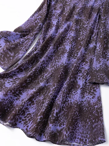 SuyaDream Мини-платье из шелка, леопардовый принт, пурпурный