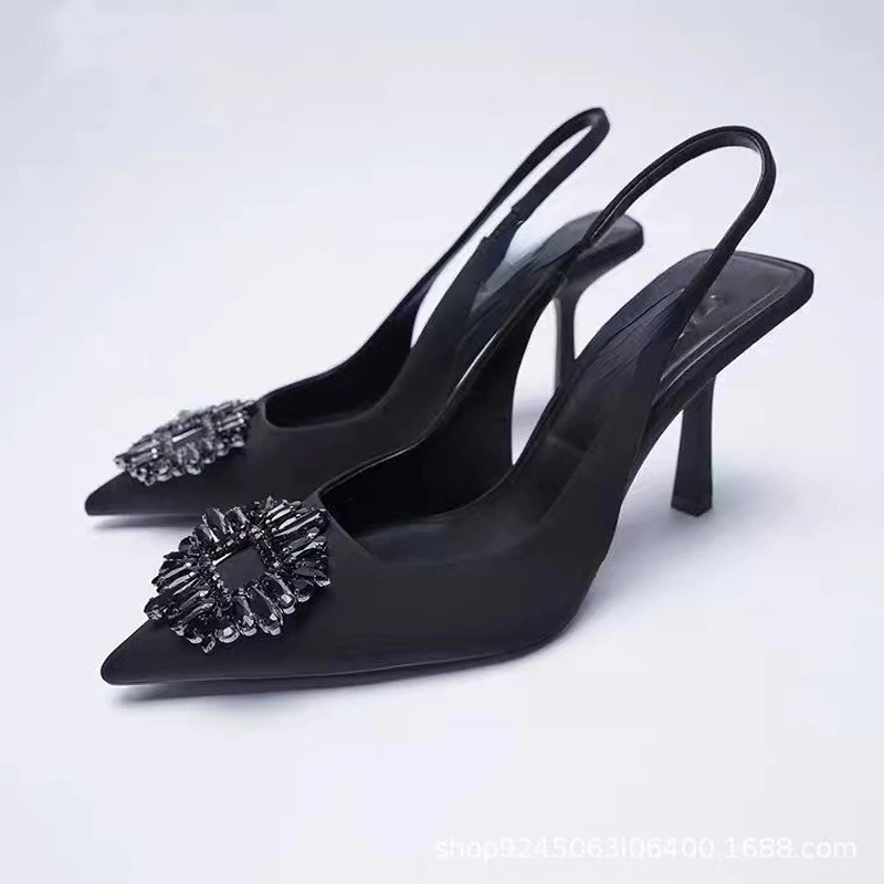 

Woman Slingbacks Shoes Toe Thin High Heels Crystal Pumps with Hollow Ladies Footwear 2022 Autumn New Red
