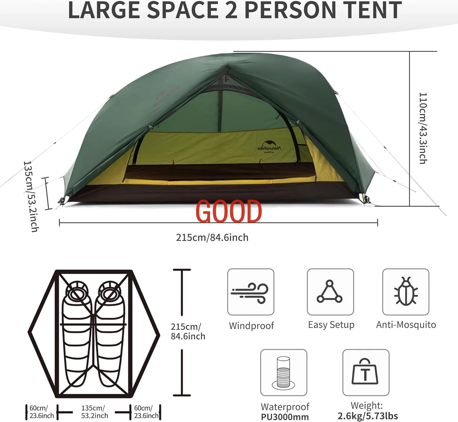 Палатка Naturehike Star River туристическая Ультралегкая двухместная водонепроницаемая
