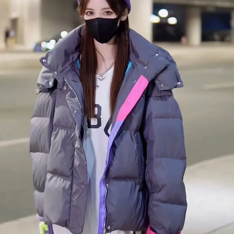 COZOK Fashion Loose Casual Hooded Down Jacket Women's Korean Version 2022 Cute Wind Winter Coats Warm Harajuku Y2K Jacket Women