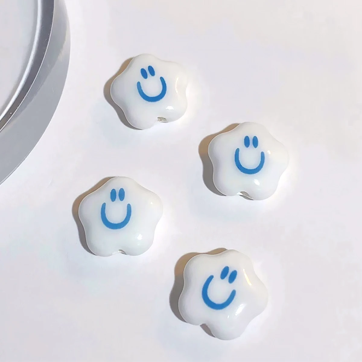 14mm Plum Blossom Smiling Face Ceramic Beads For Jewelry Making DIY Loose White Bead Fit Bracelet Necklace Earrings Accessories