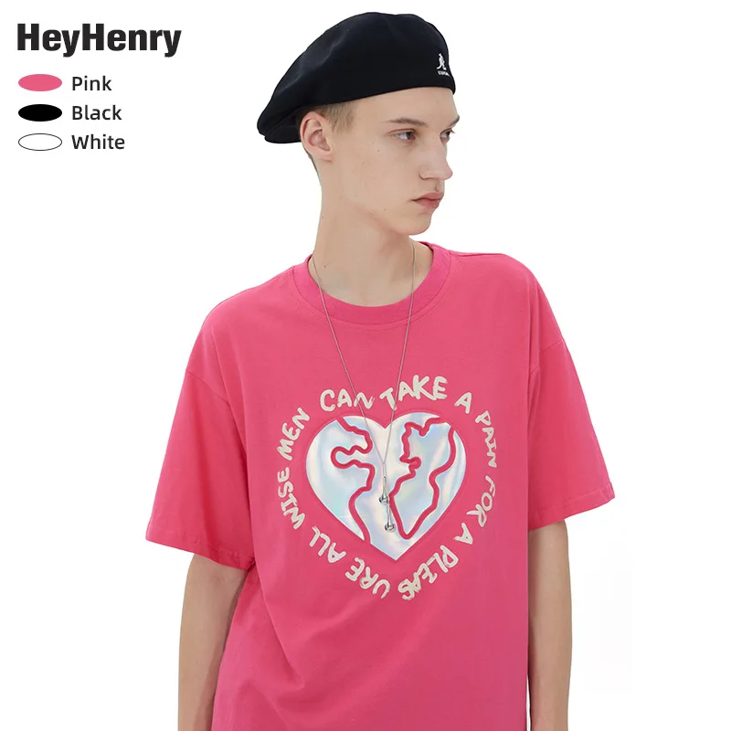 

New Summer Love Letter White Cotton T-shirt Men's Short Sleeve Korean Fashion Brand Loose Couple Jacket