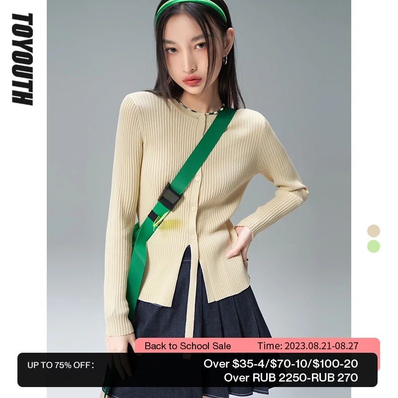 

Toyouth Women Knit Top 2022 Spring Long Sleeves O Neck Slim Solid Matcha Green Special Design Elegant Vintage Sweaters