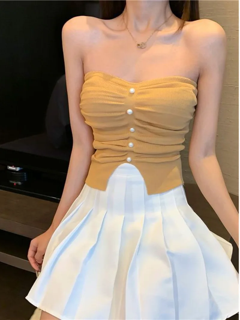 Маленькая группа острых девушек плиссированный однотонный вязаный жилет без