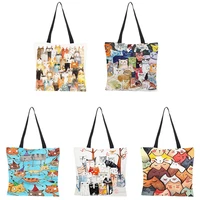 ywbk cat print women tote bags designer linen reusable shopping bag customize oil painting handbags for lady girl shopper bolsos
